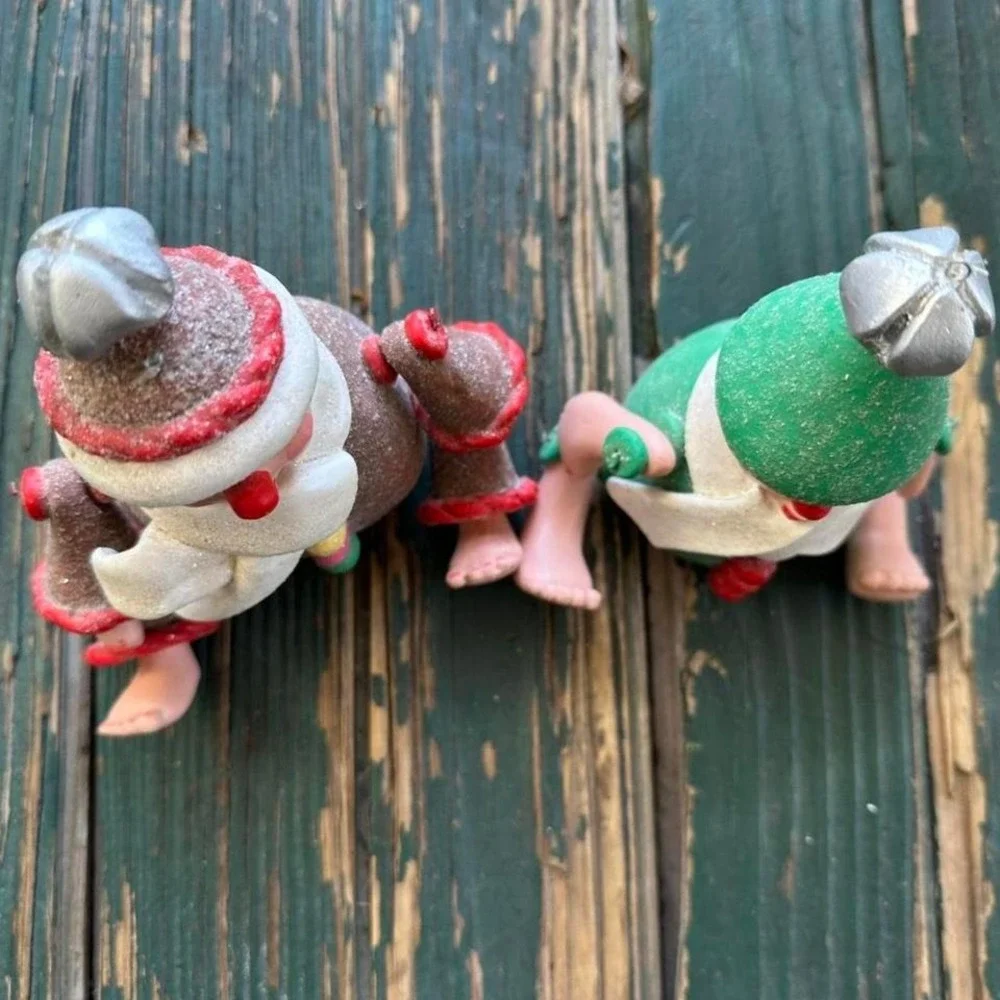 Vintage Style Barefoot Elf Christmas Ornaments Set of 2 Kitsch Holiday Decor